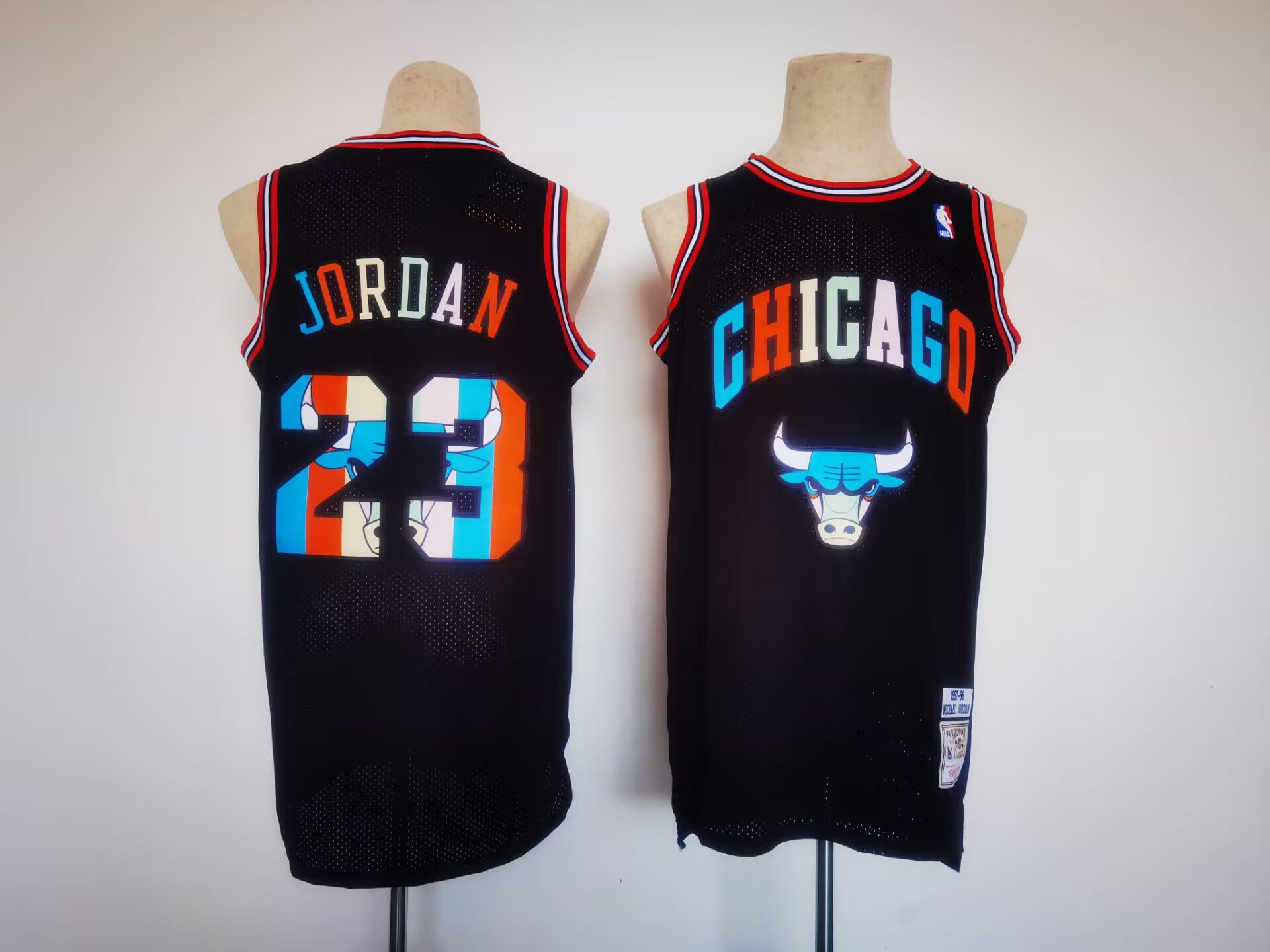 Men Chicago Bulls #23 Jordan Black Colorful Edition NBA Jersey->dallas mavericks->NBA Jersey